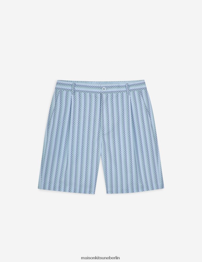 Kleidung V2DHL307 Himmelblau Männer H/Hose mit Rautenstreifen-Schriftzug Maison Kitsune