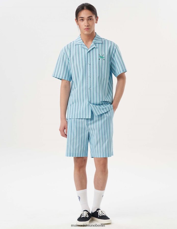 Kleidung V2DHL307 Himmelblau Männer H/Hose mit Rautenstreifen-Schriftzug Maison Kitsune