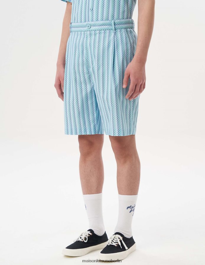 Kleidung V2DHL307 Himmelblau Männer H/Hose mit Rautenstreifen-Schriftzug Maison Kitsune