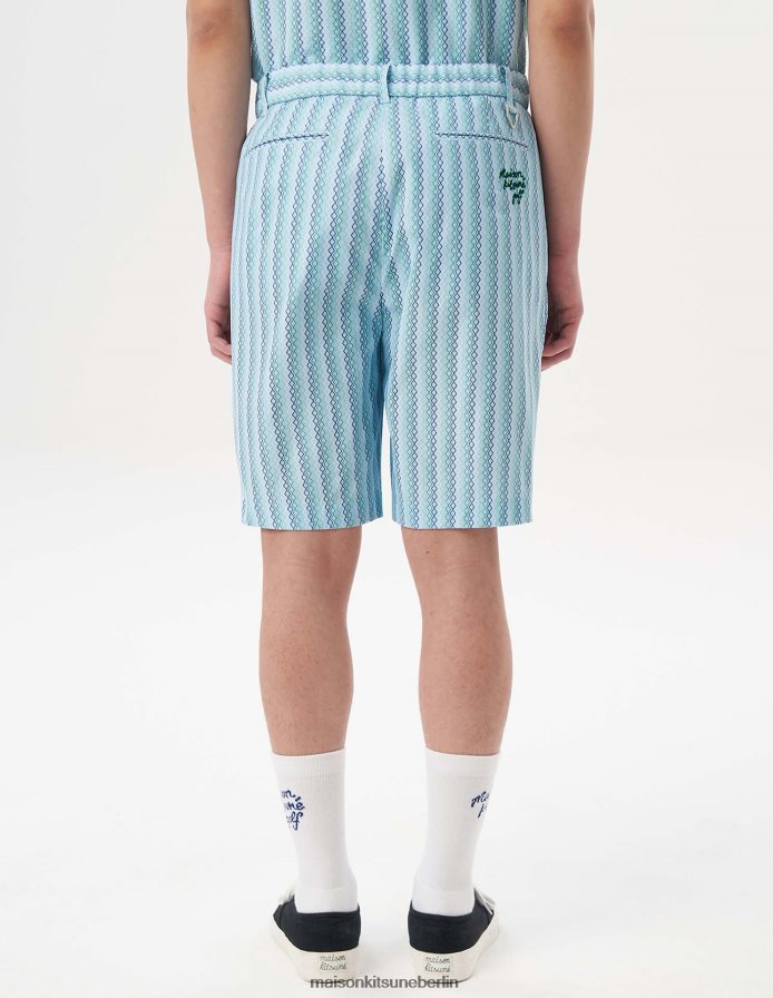 Kleidung V2DHL307 Himmelblau Männer H/Hose mit Rautenstreifen-Schriftzug Maison Kitsune