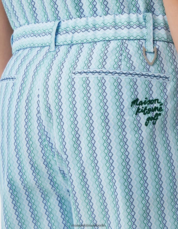 Kleidung V2DHL307 Himmelblau Männer H/Hose mit Rautenstreifen-Schriftzug Maison Kitsune