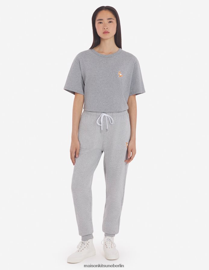 Kleidung V2DHL312 graue Melange Männer Klassische Jogginghose mit Fox-Patch von Chillax Maison Kitsune