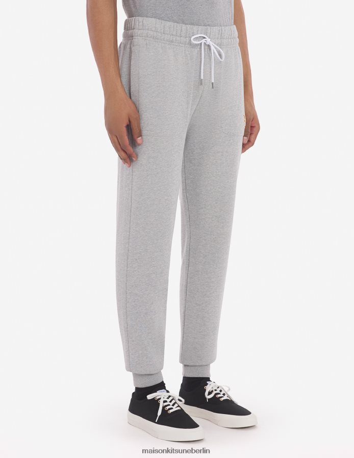 Kleidung V2DHL312 graue Melange Männer Klassische Jogginghose mit Fox-Patch von Chillax Maison Kitsune