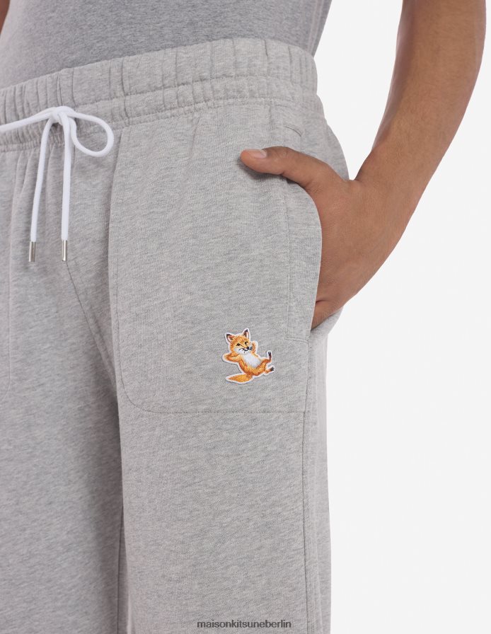 Kleidung V2DHL312 graue Melange Männer Klassische Jogginghose mit Fox-Patch von Chillax Maison Kitsune
