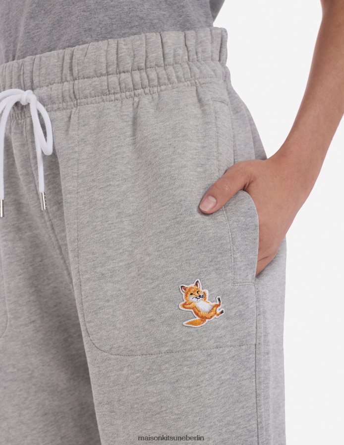Kleidung V2DHL312 graue Melange Männer Klassische Jogginghose mit Fox-Patch von Chillax Maison Kitsune