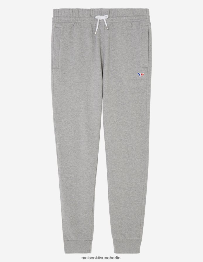 Kleidung V2DHL319 graue Melange Männer Klassische Jogginghose mit dreifarbigem Fuchs-Patch Maison Kitsune