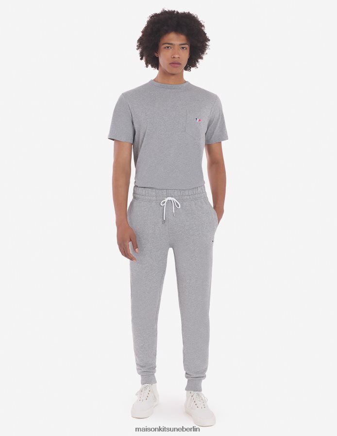 Kleidung V2DHL319 graue Melange Männer Klassische Jogginghose mit dreifarbigem Fuchs-Patch Maison Kitsune