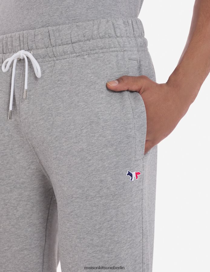 Kleidung V2DHL319 graue Melange Männer Klassische Jogginghose mit dreifarbigem Fuchs-Patch Maison Kitsune