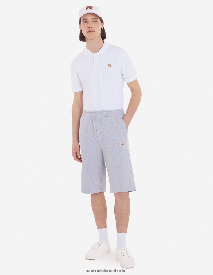 Kleidung V2DHL289 hellgrau meliert Männer Jogging-Bermuda mit Fuchskopf-Patch Maison Kitsune