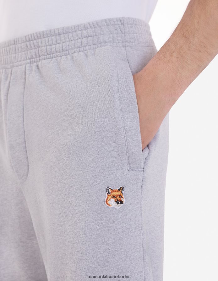 Kleidung V2DHL289 hellgrau meliert Männer Jogging-Bermuda mit Fuchskopf-Patch Maison Kitsune