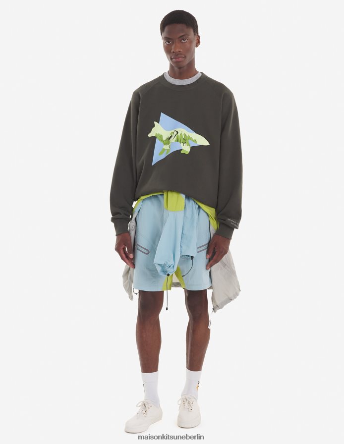 Kleidung V2DHL295 blaugrüner Farbblock Männer MK X und Wander Hiking haben kurze Hosen zusammengestellt Maison Kitsune