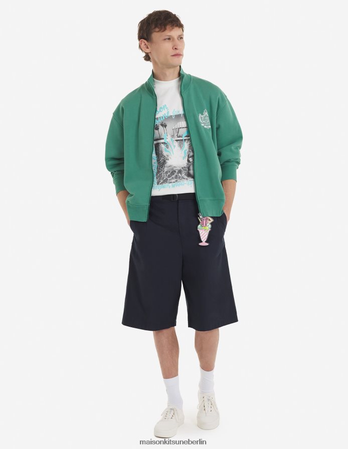 Kleidung V2DHL296 dunkles Marineblau Männer Shorts mit Gürtel Maison Kitsune