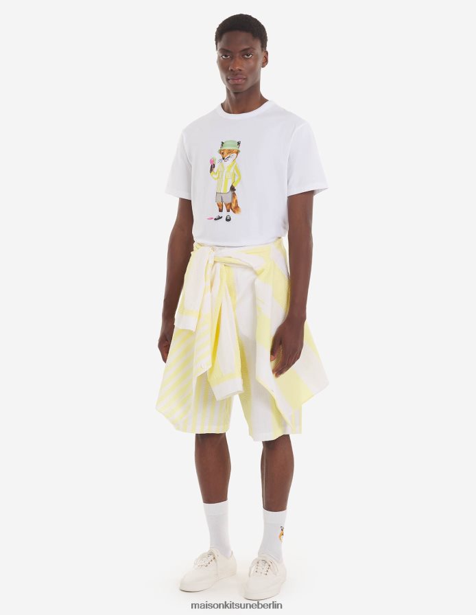 Kleidung V2DHL299 Zitrone Männer Shorts mit Gürtel und Streifen am Pool Maison Kitsune