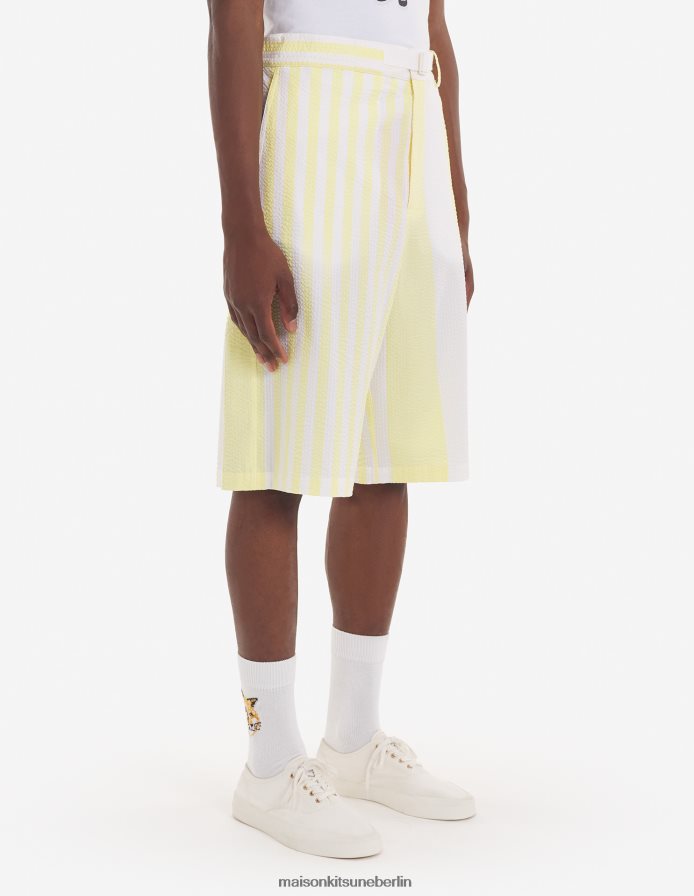 Kleidung V2DHL299 Zitrone Männer Shorts mit Gürtel und Streifen am Pool Maison Kitsune