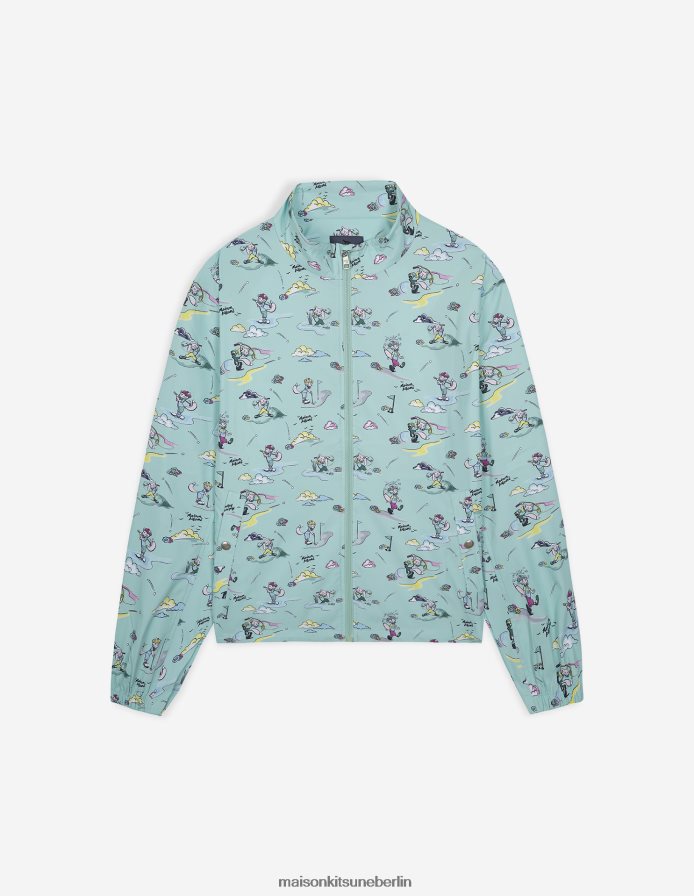 Kleidung V2DHL332 Minze Männer Cartoon-Fuchs-Windjacke Maison Kitsune