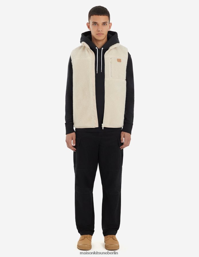 Kleidung V2DHL339 naturfarben Männer Café-Fleeceweste Maison Kitsune