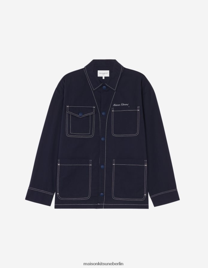 Kleidung V2DHL341 dunkles Marineblau Männer Arbeitsjacke Maison Kitsune