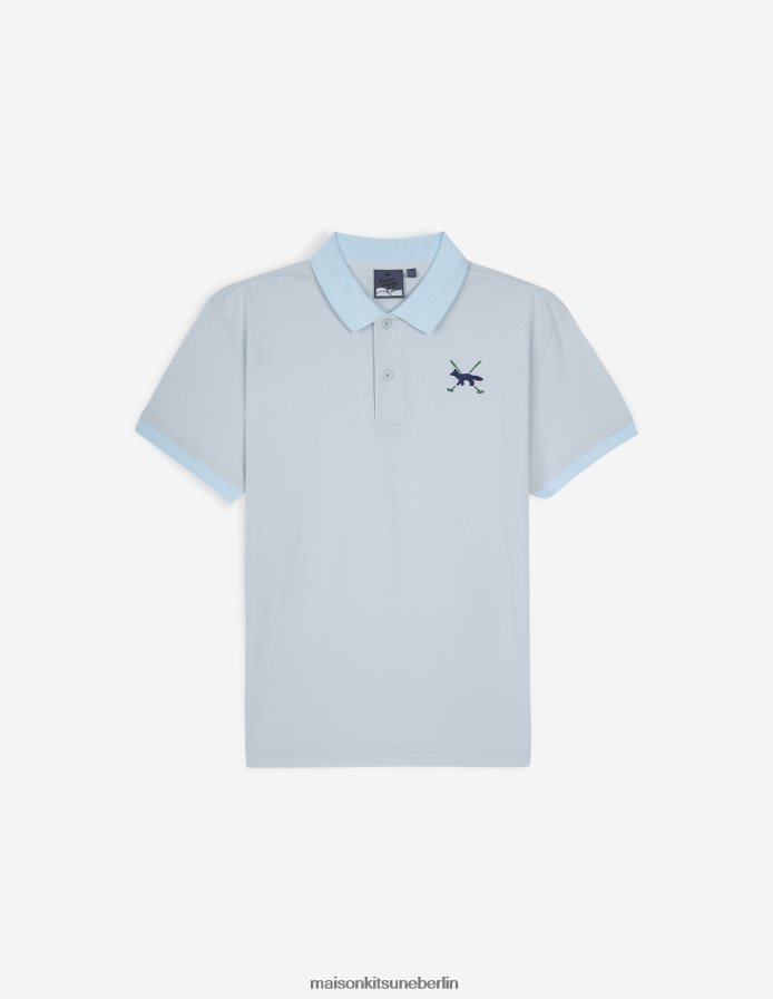 Kleidung V2DHL100 Himmelblau Männer Profile Fox Kurzarm-Poloshirt Maison Kitsune