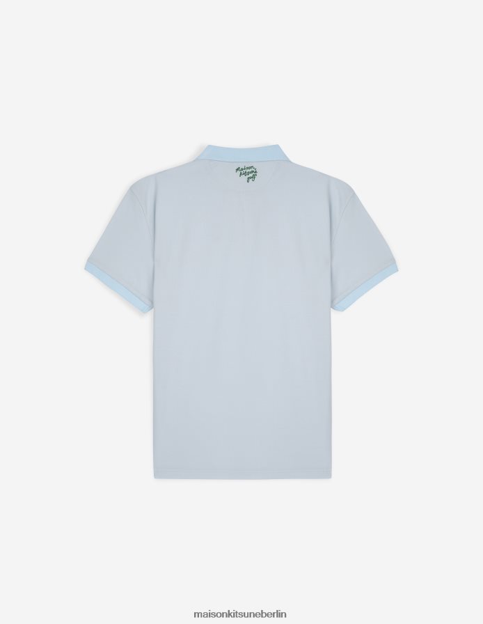 Kleidung V2DHL100 Himmelblau Männer Profile Fox Kurzarm-Poloshirt Maison Kitsune