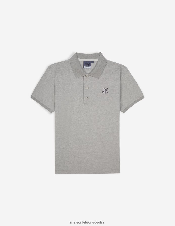 Kleidung V2DHL101 graue Melange Männer Kurzarm-Poloshirt mit Fuchskopf Maison Kitsune