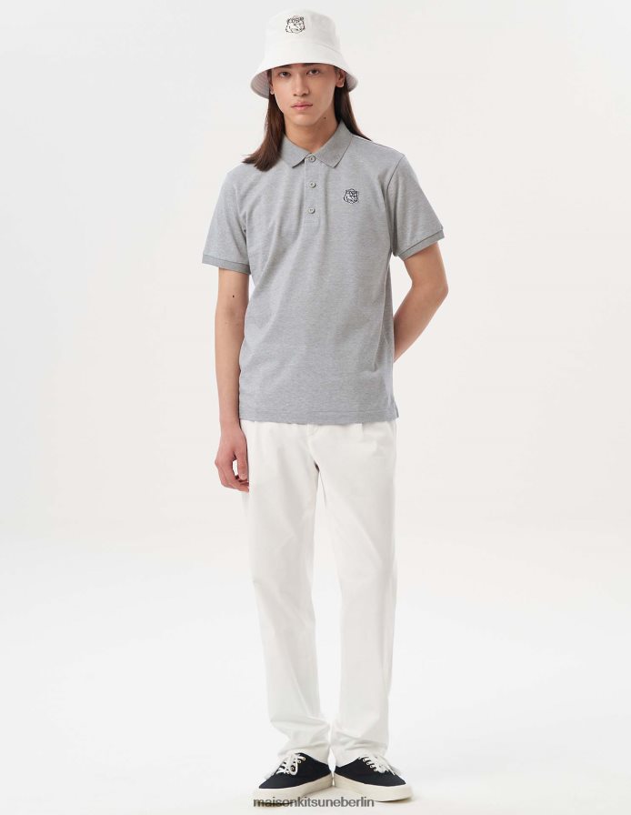 Kleidung V2DHL101 graue Melange Männer Kurzarm-Poloshirt mit Fuchskopf Maison Kitsune