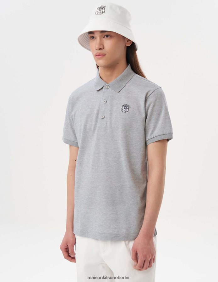 Kleidung V2DHL101 graue Melange Männer Kurzarm-Poloshirt mit Fuchskopf Maison Kitsune