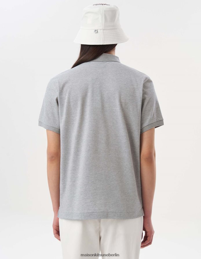 Kleidung V2DHL101 graue Melange Männer Kurzarm-Poloshirt mit Fuchskopf Maison Kitsune