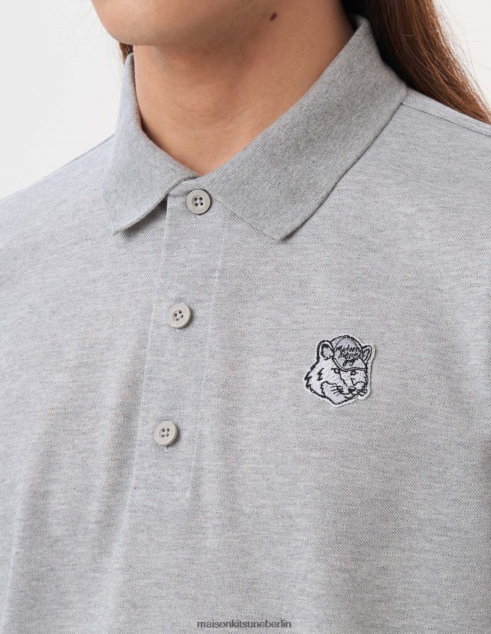 Kleidung V2DHL101 graue Melange Männer Kurzarm-Poloshirt mit Fuchskopf Maison Kitsune