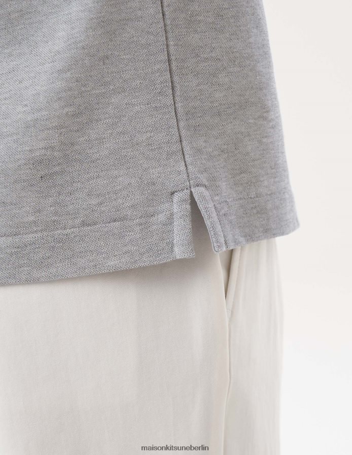 Kleidung V2DHL101 graue Melange Männer Kurzarm-Poloshirt mit Fuchskopf Maison Kitsune