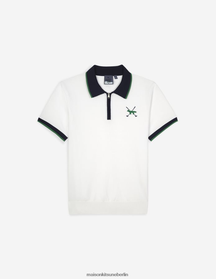 Kleidung V2DHL102 Weiß Männer Profile Fox Strick-Poloshirt Maison Kitsune