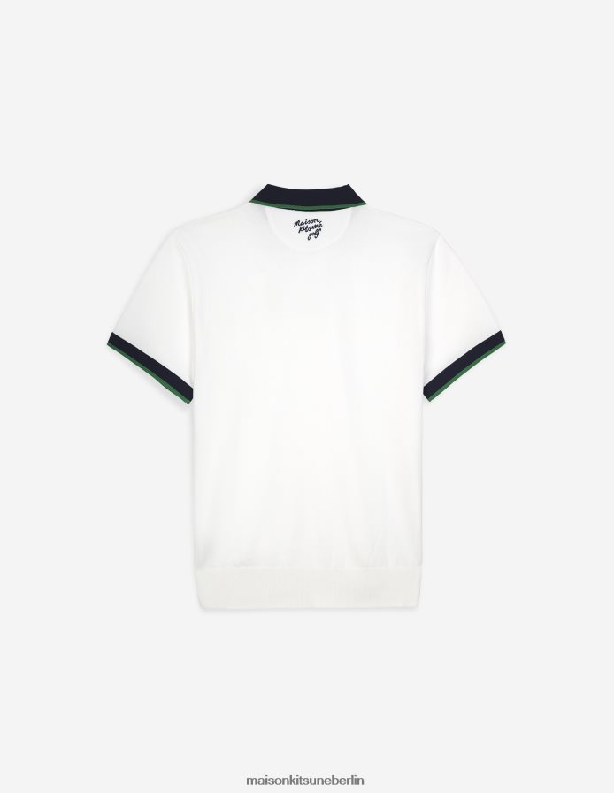 Kleidung V2DHL102 Weiß Männer Profile Fox Strick-Poloshirt Maison Kitsune