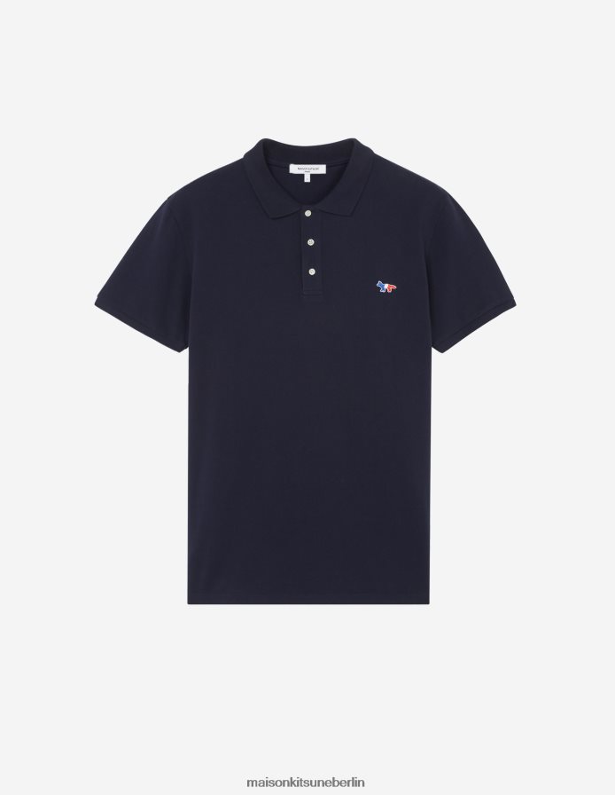 Kleidung V2DHL104 Marine Männer Klassisches Poloshirt mit dreifarbigem Fuchs-Patch Maison Kitsune