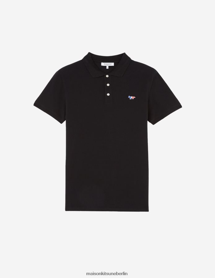 Kleidung V2DHL105 Schwarz Männer Klassisches Poloshirt mit dreifarbigem Fuchs-Patch Maison Kitsune