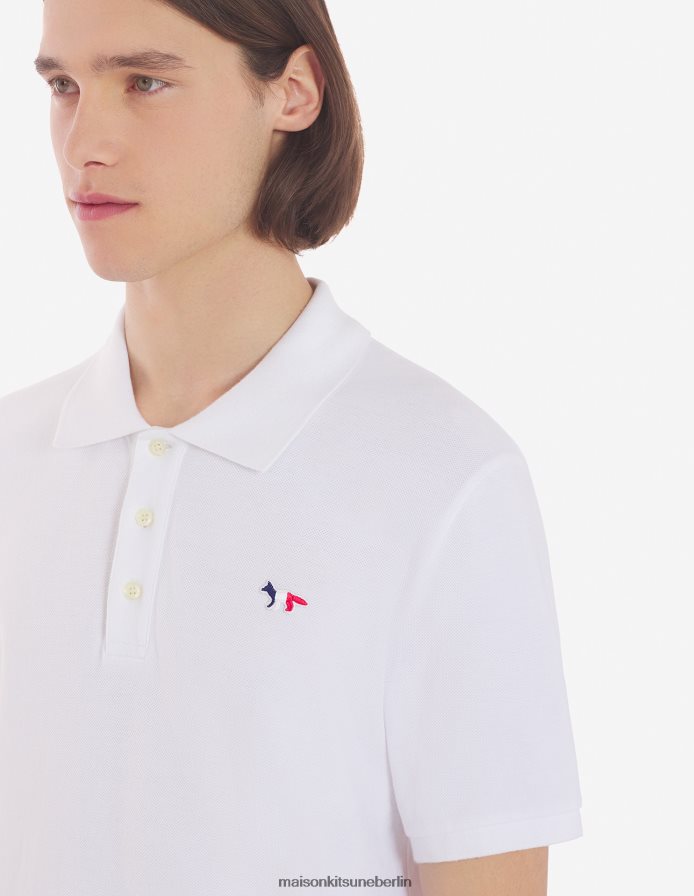 Kleidung V2DHL106 Weiß Männer Klassisches Poloshirt mit dreifarbigem Fuchs-Patch Maison Kitsune