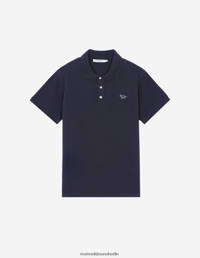 Kleidung V2DHL108 Marine Männer Klassisches Poloshirt mit Marineblau-Fuchs-Patch Maison Kitsune