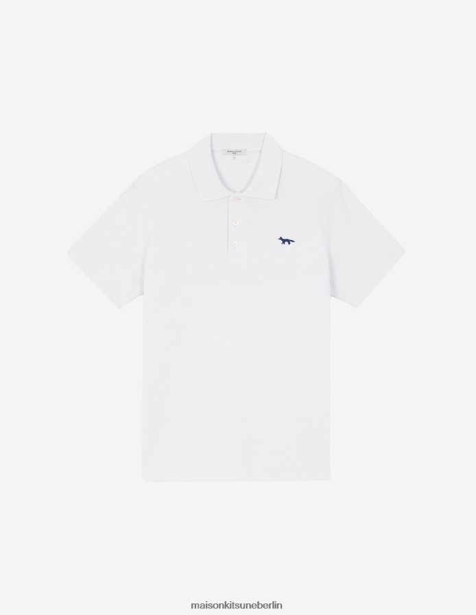 Kleidung V2DHL110 Weiß Männer Klassisches Poloshirt mit Marineblau-Fuchs-Patch Maison Kitsune