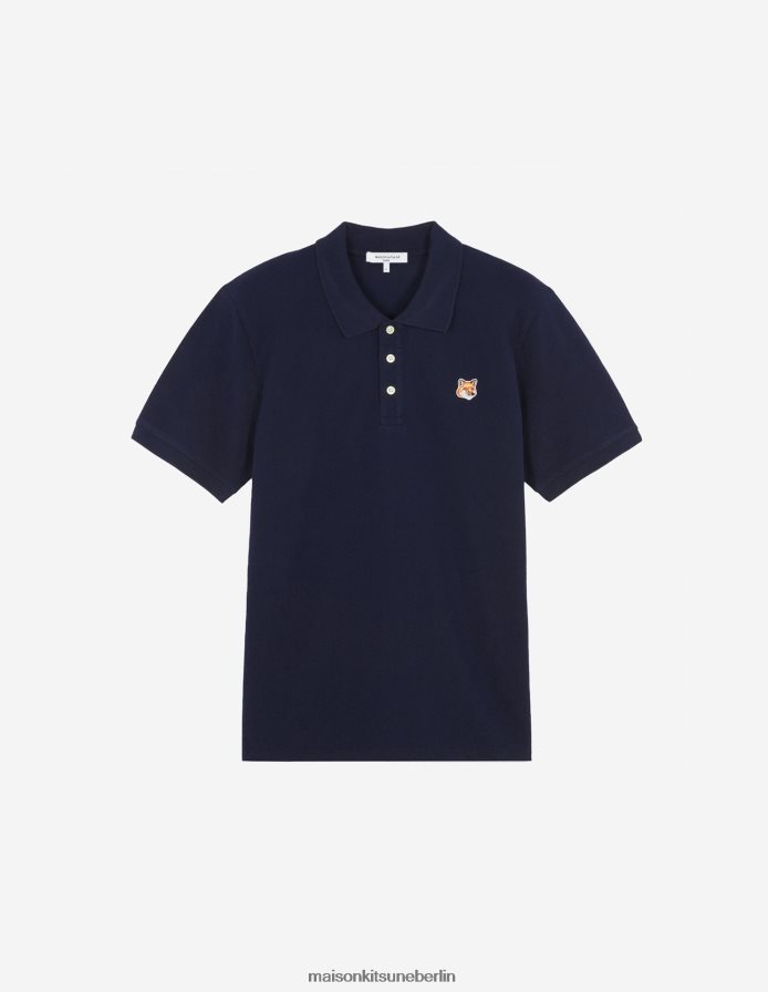 Kleidung V2DHL112 Marine Männer Klassisches Poloshirt mit Fuchskopf-Patch Maison Kitsune