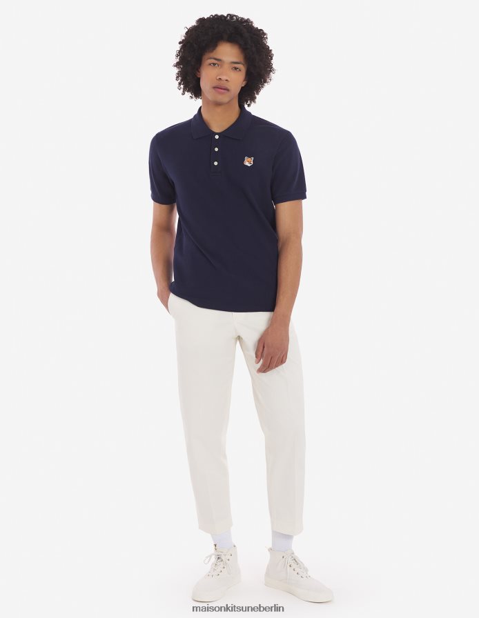 Kleidung V2DHL112 Marine Männer Klassisches Poloshirt mit Fuchskopf-Patch Maison Kitsune