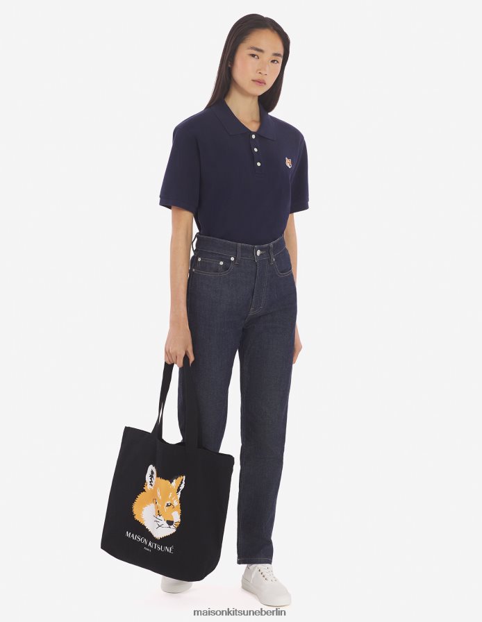Kleidung V2DHL112 Marine Männer Klassisches Poloshirt mit Fuchskopf-Patch Maison Kitsune