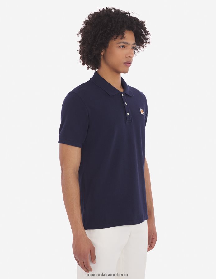 Kleidung V2DHL112 Marine Männer Klassisches Poloshirt mit Fuchskopf-Patch Maison Kitsune