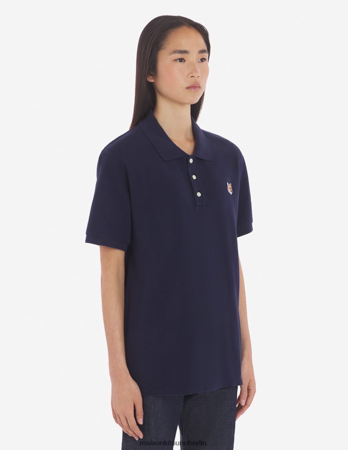 Kleidung V2DHL112 Marine Männer Klassisches Poloshirt mit Fuchskopf-Patch Maison Kitsune
