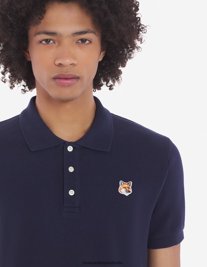 Kleidung V2DHL112 Marine Männer Klassisches Poloshirt mit Fuchskopf-Patch Maison Kitsune