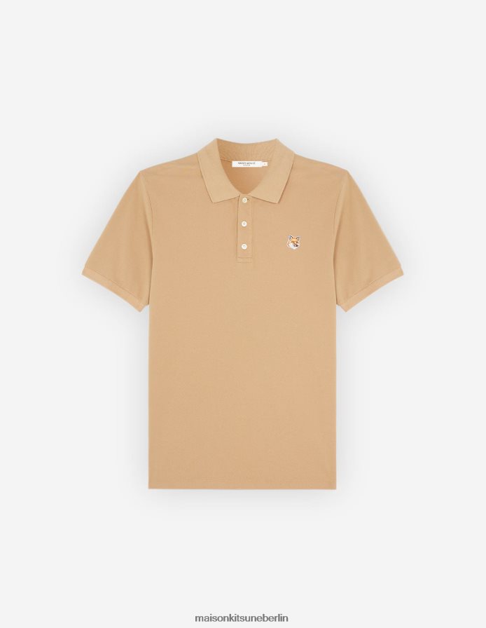 Kleidung V2DHL113 Beige Männer Klassisches Poloshirt mit Fuchskopf-Patch Maison Kitsune