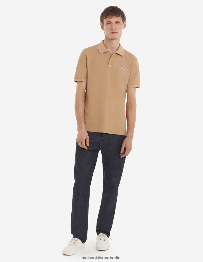 Kleidung V2DHL113 Beige Männer Klassisches Poloshirt mit Fuchskopf-Patch Maison Kitsune