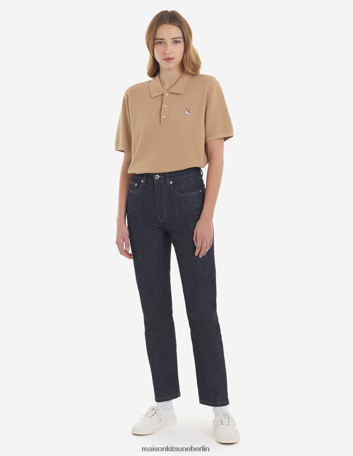 Kleidung V2DHL113 Beige Männer Klassisches Poloshirt mit Fuchskopf-Patch Maison Kitsune