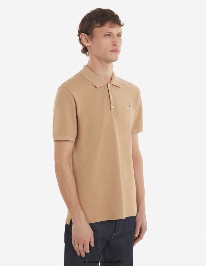 Kleidung V2DHL113 Beige Männer Klassisches Poloshirt mit Fuchskopf-Patch Maison Kitsune