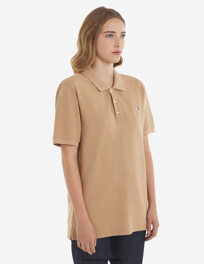 Kleidung V2DHL113 Beige Männer Klassisches Poloshirt mit Fuchskopf-Patch Maison Kitsune