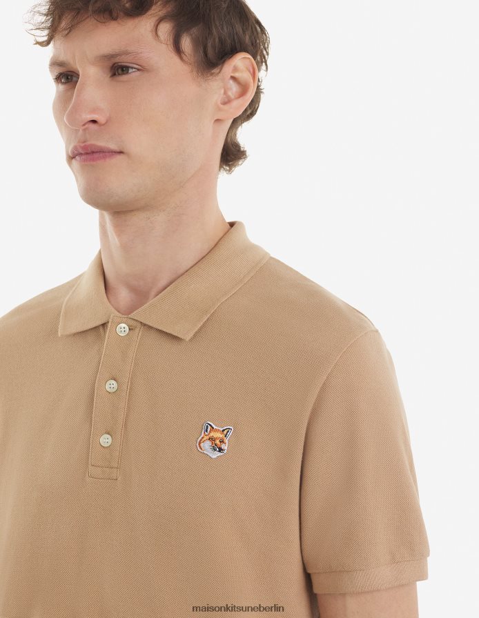 Kleidung V2DHL113 Beige Männer Klassisches Poloshirt mit Fuchskopf-Patch Maison Kitsune