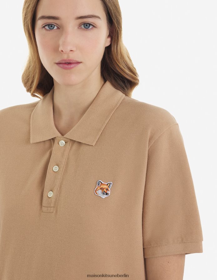 Kleidung V2DHL113 Beige Männer Klassisches Poloshirt mit Fuchskopf-Patch Maison Kitsune
