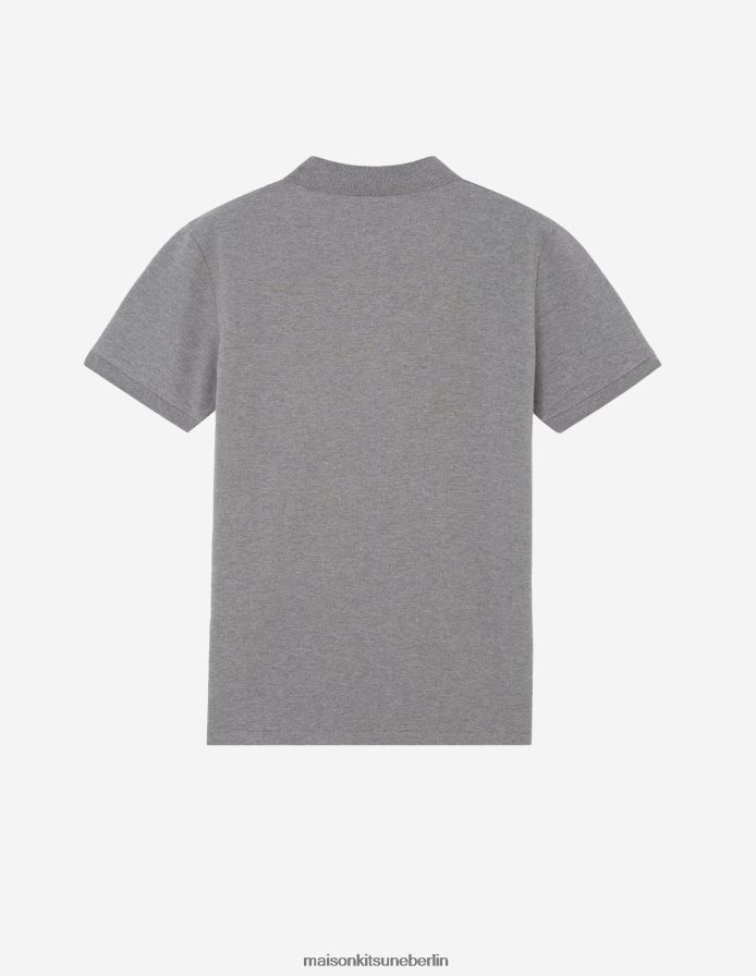 Kleidung V2DHL114 graue Melange Männer Klassisches Poloshirt mit dreifarbigem Fuchs-Patch Maison Kitsune